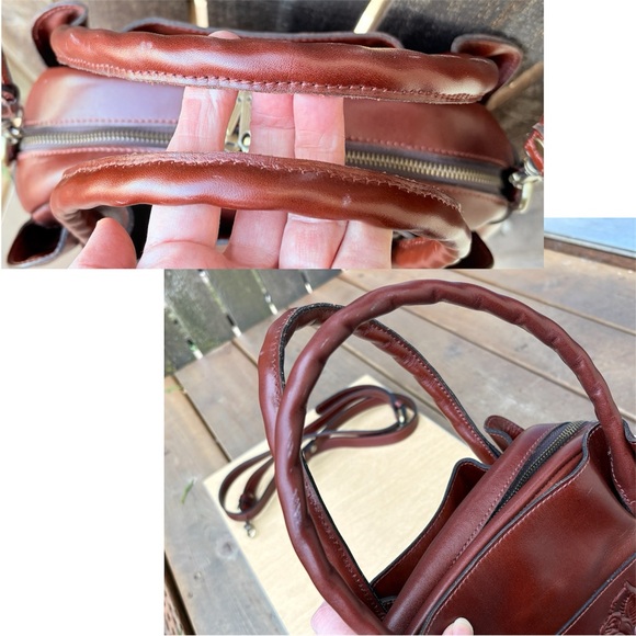 Patricia Nash Ashford Rose Tooled Leather Crossbody Satchel In British Tan - Picture 13 of 16